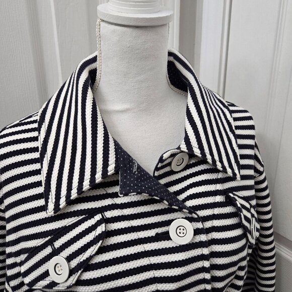 Cabi Harbor Jacket Small Stripes Knit navy White Button-Front Drawstring Waist - Picture 13 of 16